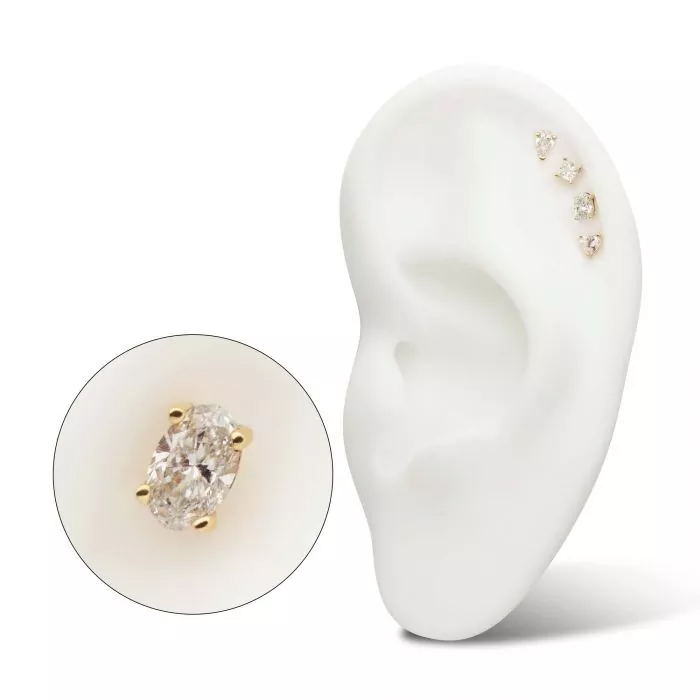 14k Gold Oval-Shaped Diamond Stud