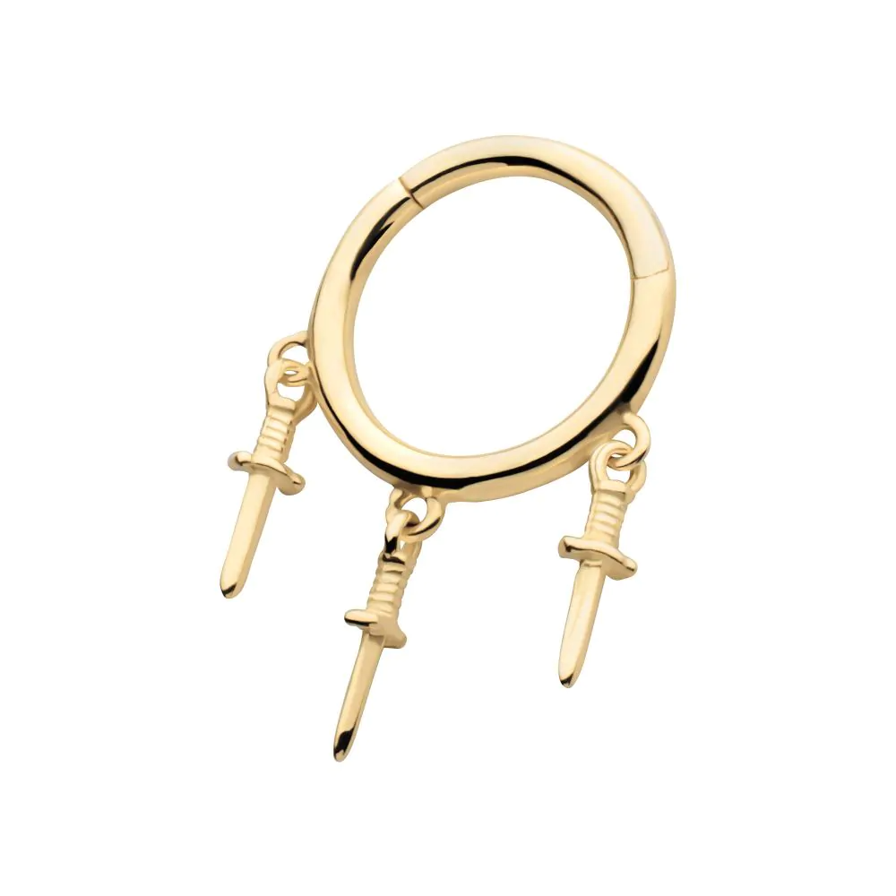 14k Gold Triple Dagger Dangle Clicker