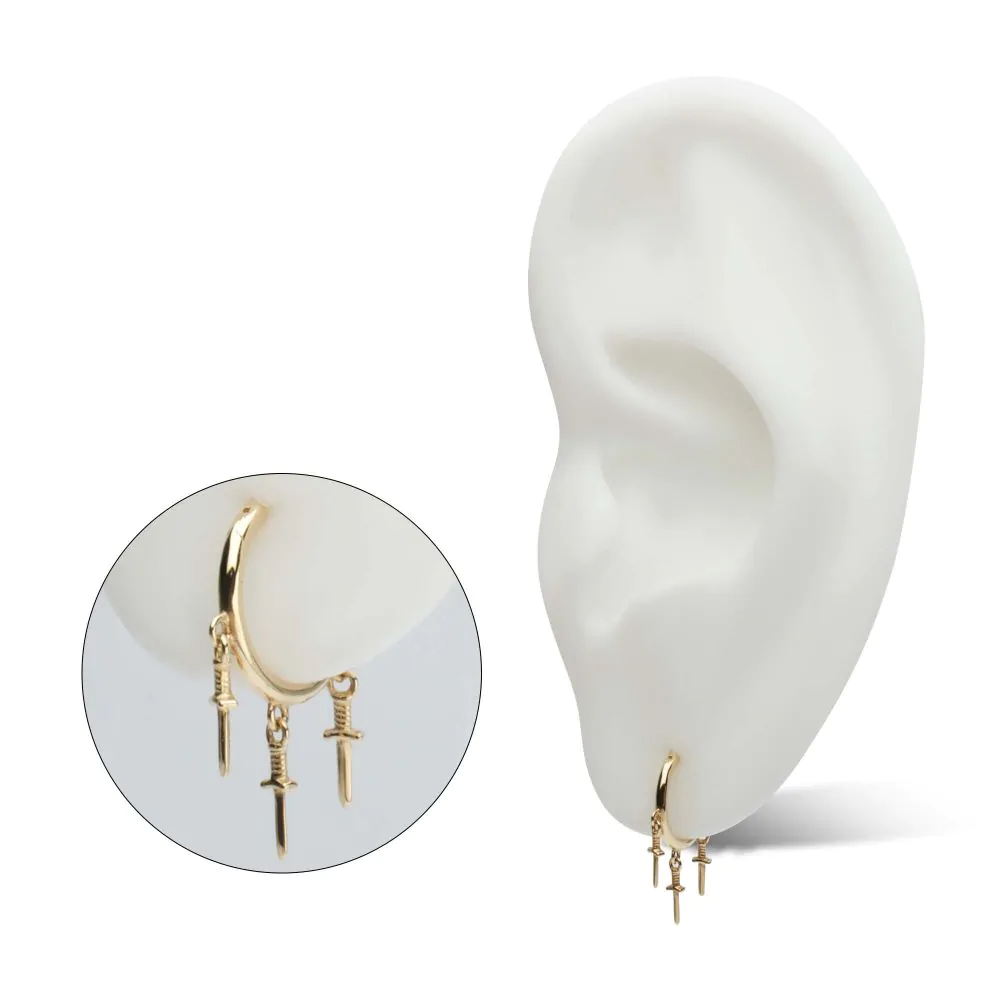 14k Gold Triple Dagger Dangle Clicker