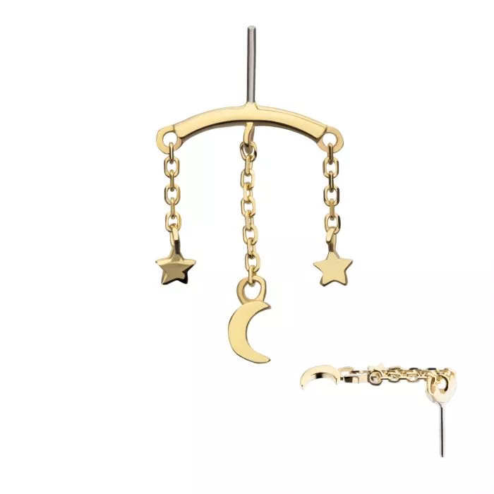 14k Gold Moon + Stars Dangle
