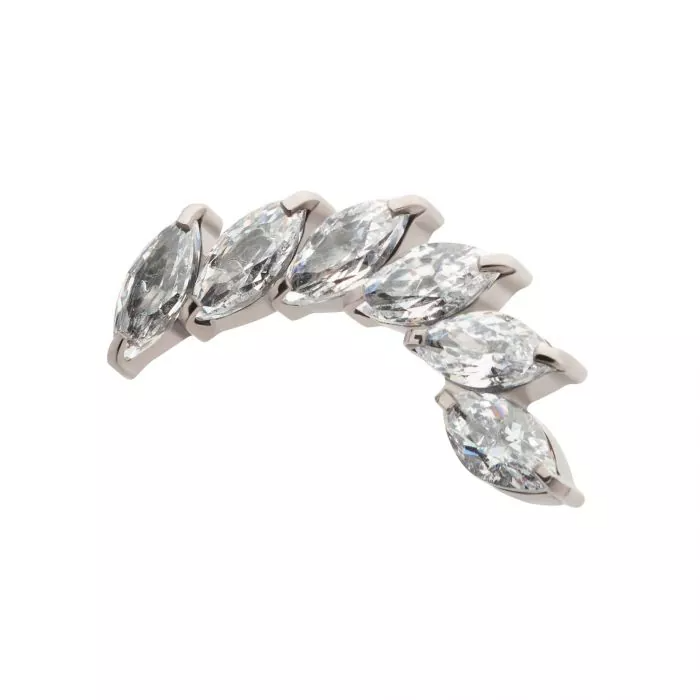 A cluster of 6 marquise gems, stagged on a curved angle.