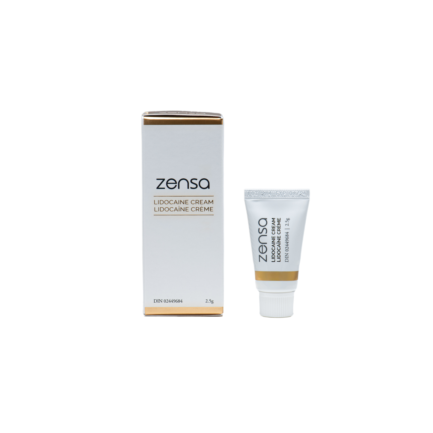 The product image features Zensa Lidocaine Numbing Cream, presented in a sleek tube packaging with a capacity indicator of '1.84 fl oz' or 50 ml.