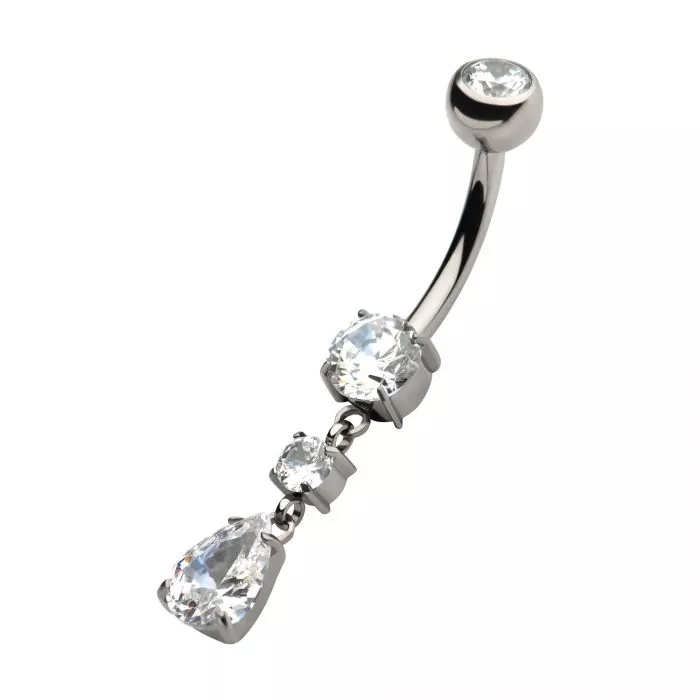 Bezel + Prong Double Dangle Navel