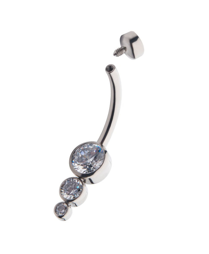 Bezel 3-Gem Drop Cluster Navel Barbell