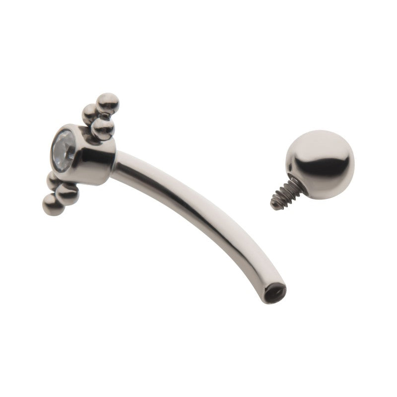 Bezel CZ & Double Tri-Bead Curved Barbell