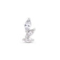 A stud earring with a central white cubic zirconia surrounded by two smaller white cubic zirconia, set in a textured 14k gold band.