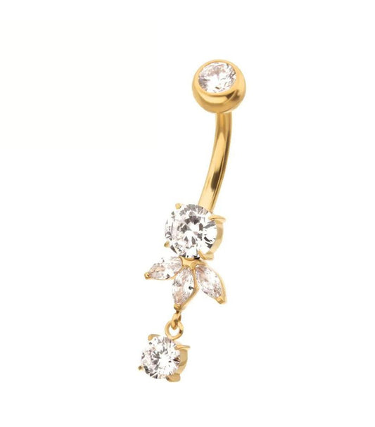 24k Gold Marquise Fan Dangle Navel Barbell