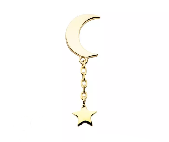 14k Gold Moon & Star Dangle