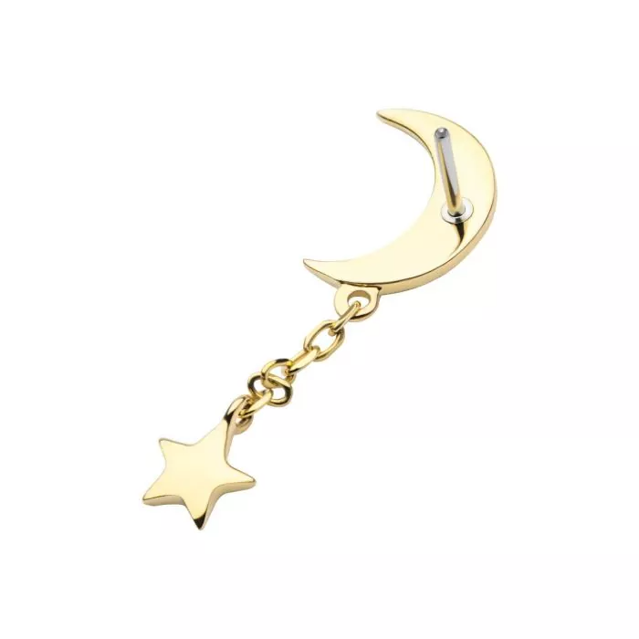 14k Gold Moon & Star Dangle